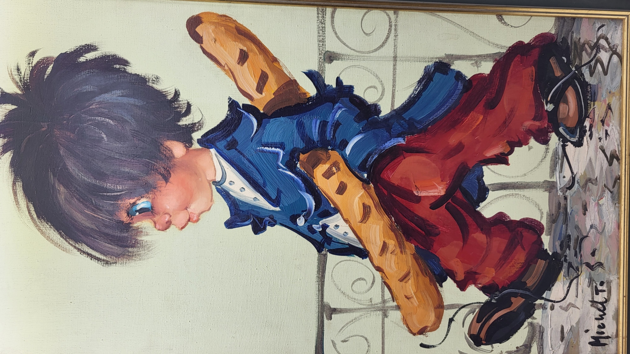 Peinture à l'huile Michel Thomas gamins de Paris "Poulbots" France 1960/70 