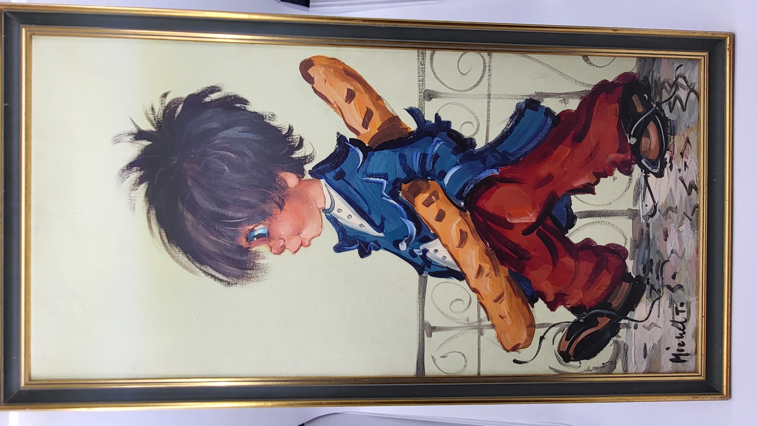 Peinture à l'huile Michel Thomas gamins de Paris "Poulbots" France 1960/70