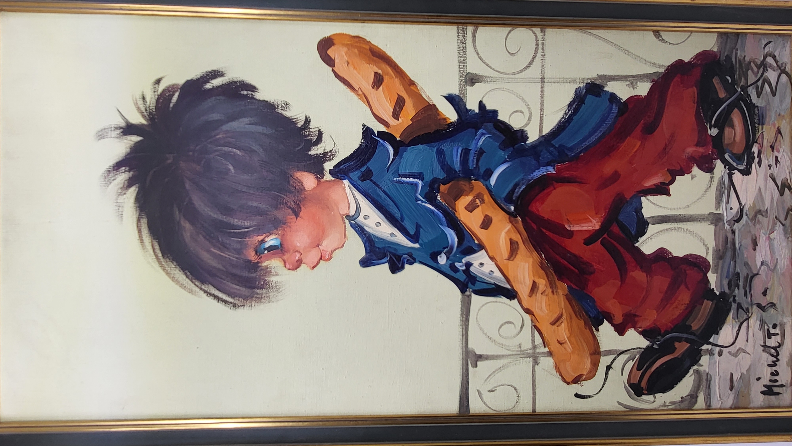 Peinture à l'huile Michel Thomas gamins de Paris "Poulbots" France 1960/70 