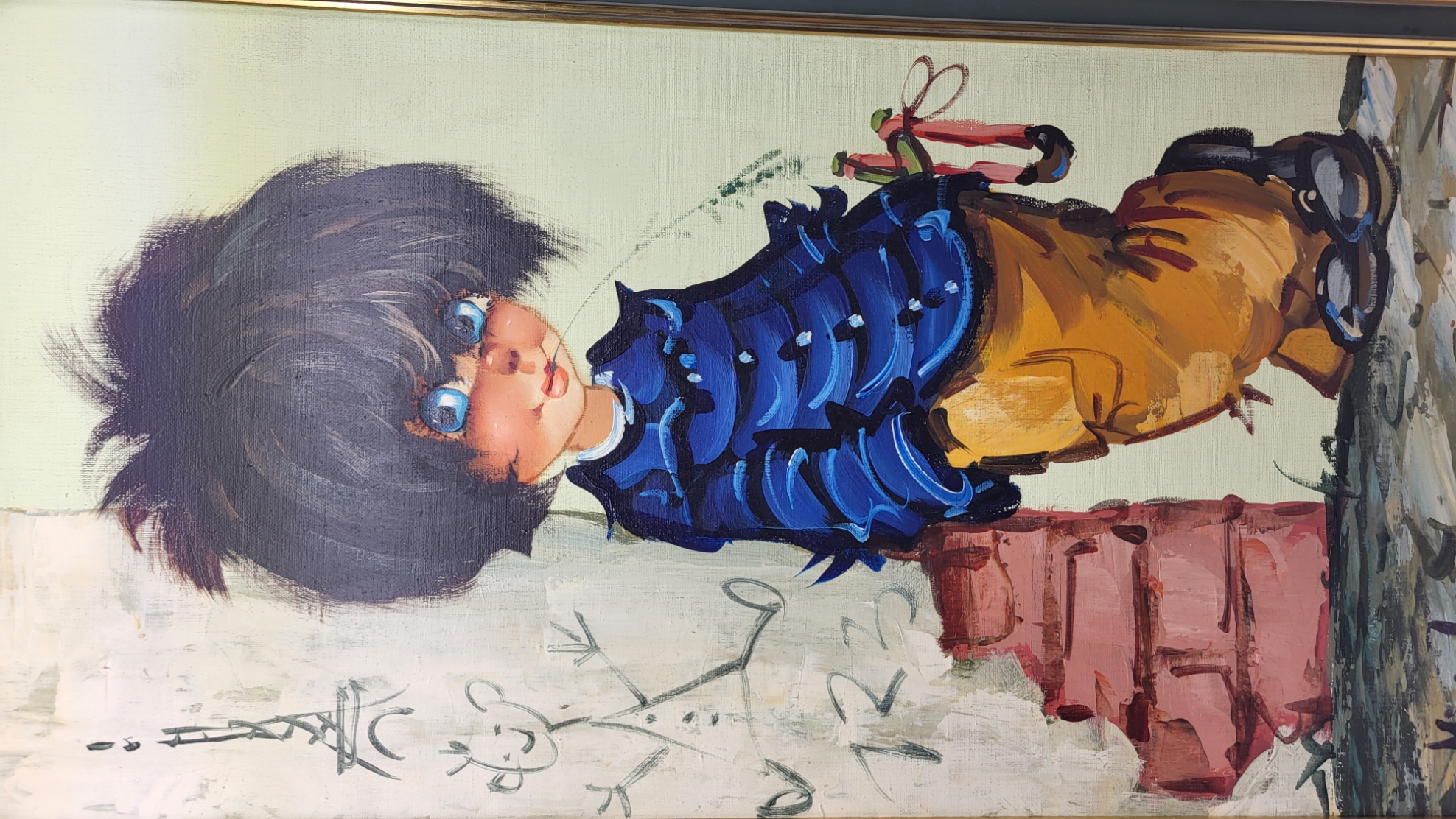 Peinture à l'huile de Michel Thomas Gamins de Paris ou "Poulbots France 1970