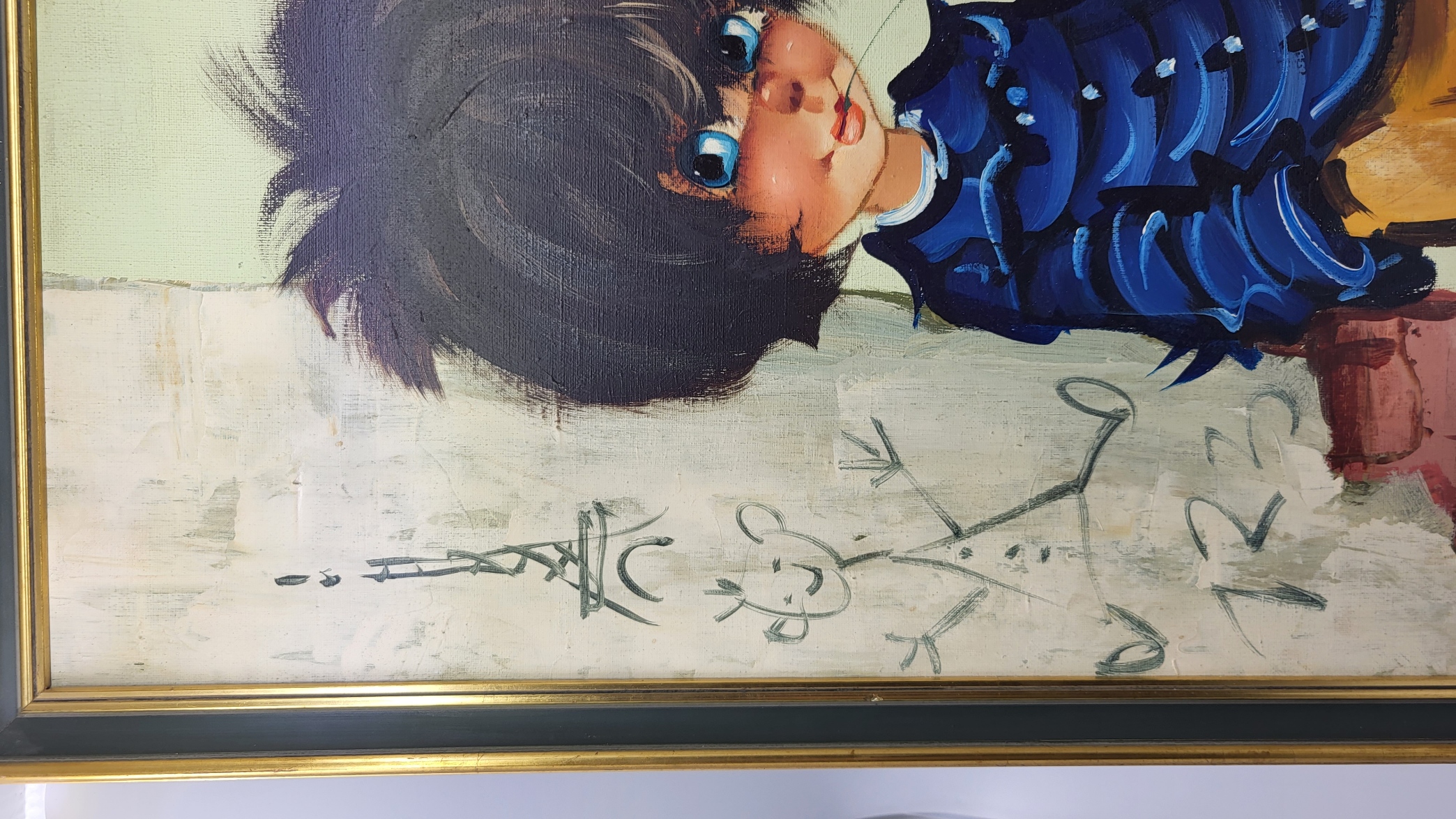 Peinture à l'huile de Michel Thomas Gamins de Paris ou "Poulbots France 1970