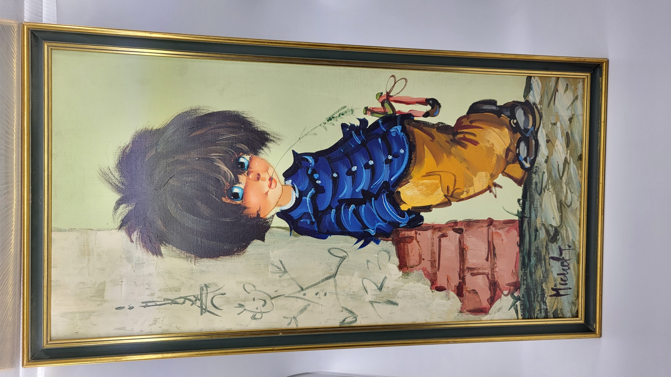 Peinture à l'huile de Michel Thomas Gamins de Paris ou "Poulbots France 1970