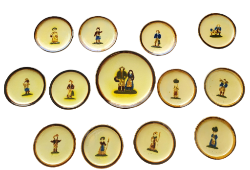 Service à dessert Atelier Cerenne Vallauris "Santons Provençaux" France French Riviera 1950 (13 pièces)