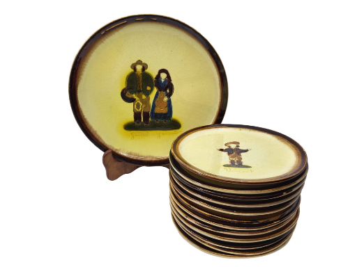 Service à dessert Atelier Cerenne Vallauris "Santons Provençaux" France French Riviera 1950 (13 pièces)