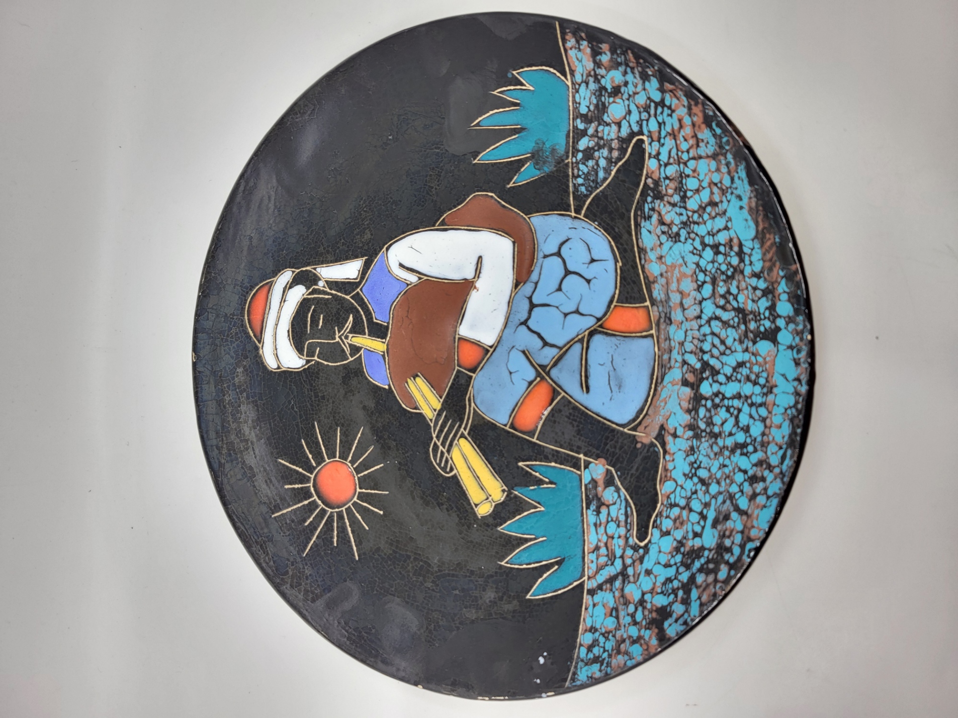 Assiette décorative H. Arfaoui en céramique décor oriental 1970