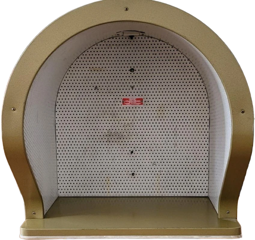 Cabine téléphonique Outelec insonorisée Française en métal doré Circa 1970, vintage