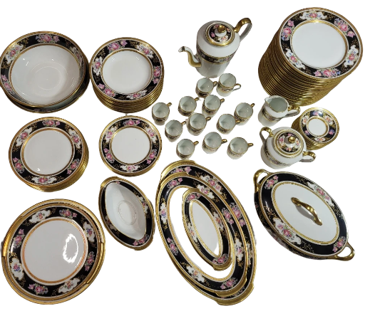 Service Ancienne Manufacture Royale Limoges France doré à l'or (75 pièces)