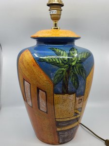 Grande Lampe Hubert Olivier en céramique française décor French Riviera 1990
