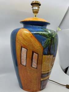 Grande Lampe Hubert Olivier en céramique française décor French Riviera 1990