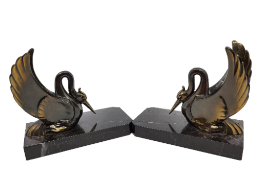 Serre Livres en Spelter et Marbre Francais Art Déco