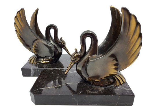 Serre Livres en Spelter et Marbre Francais Art Déco 