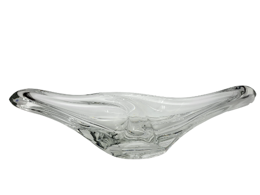 Coupe sculpturale Daum Nancy France en cristal transparent Mid-Century