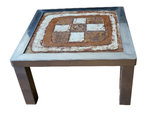 Bout de canapé Jean Gregorieff par Roche Bobois en céramique et métal chromé  