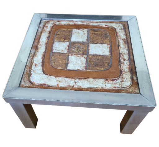 Bout de canapé Jean Gregorieff par Roche Bobois en céramique et métal chromé