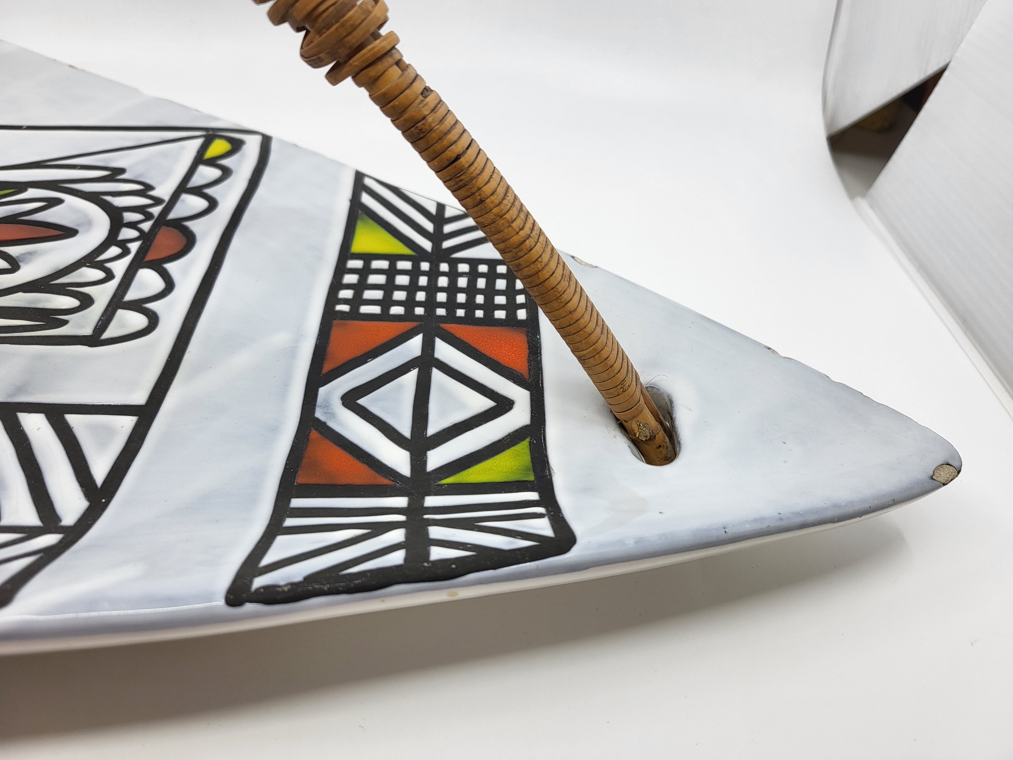 Coupe colossale Roger Capron en céramique anse osier double poignée France 1950