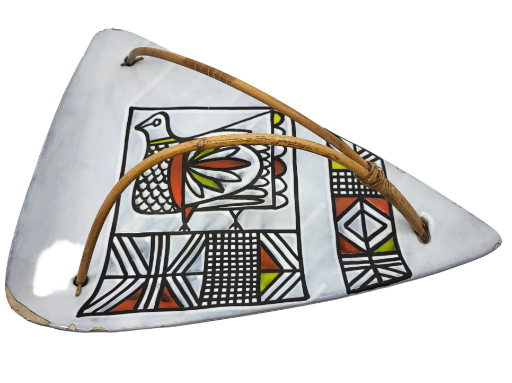 Coupe colossale Roger Capron en céramique anse osier double poignée France 1950