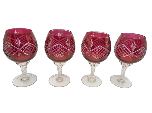 Verres Römer style Saint Louis en Crystal Rouge France 1940 (lot de 4)