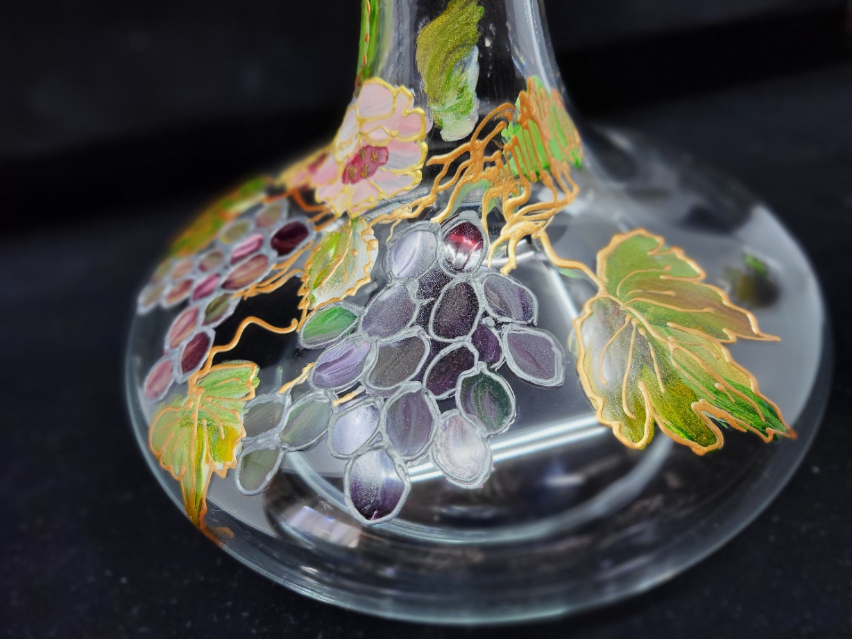 Service à vin Cristal d'Arques France peint à la main