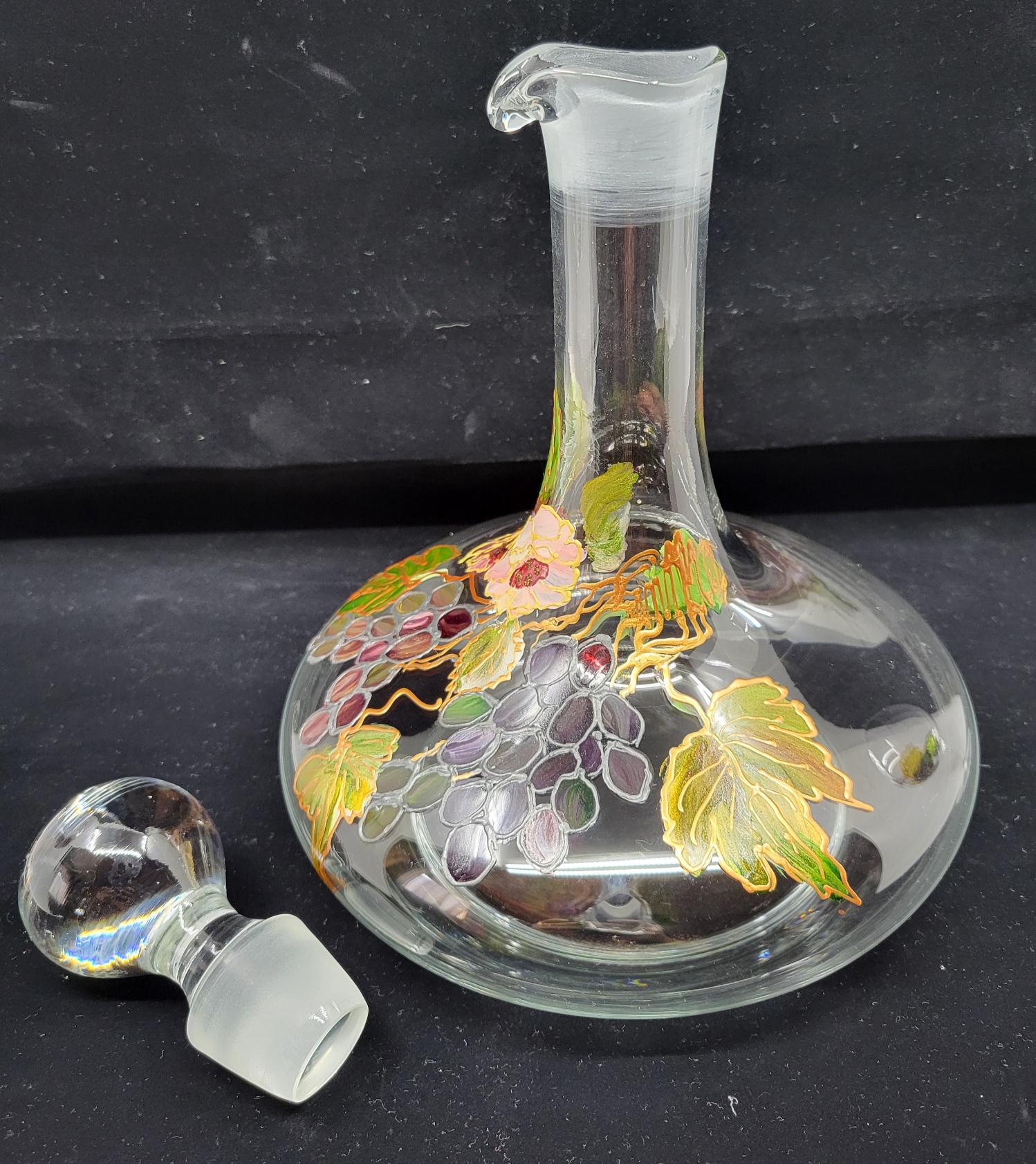 Service à vin Cristal d'Arques France peint à la main