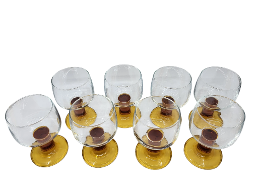 Ensemble de 8 verres à pied ambré Vintage 1970