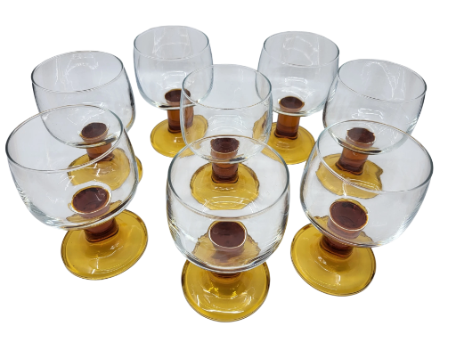 Ensemble de 8 verres à pied ambré Vintage 1970