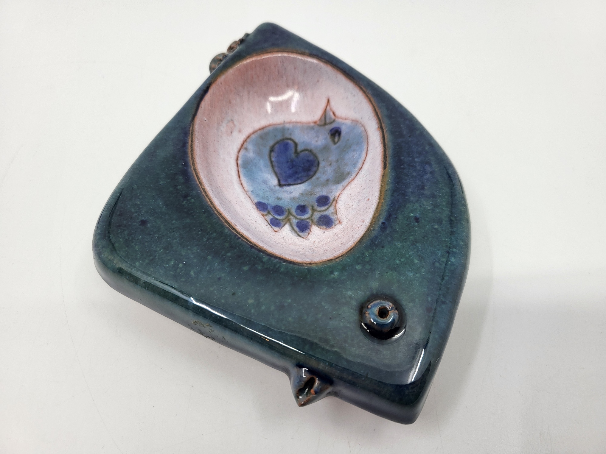 Vide poche Robert & Jean Cloutier décor oiseau en céramique Bleue France