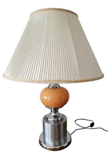 Lampe Diderot Delmas en opaline orange et socle métal chromé Francaise Circa1970