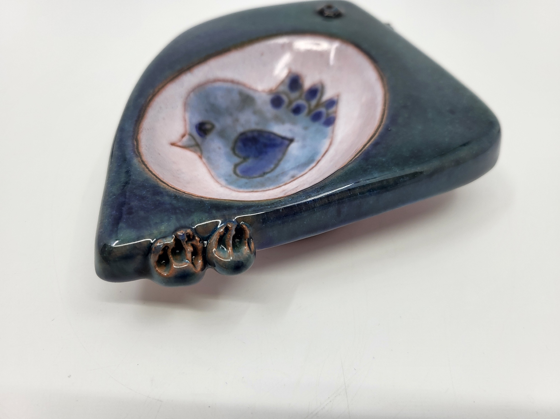 Vide poche Robert & Jean Cloutier décor oiseau en céramique Bleue France