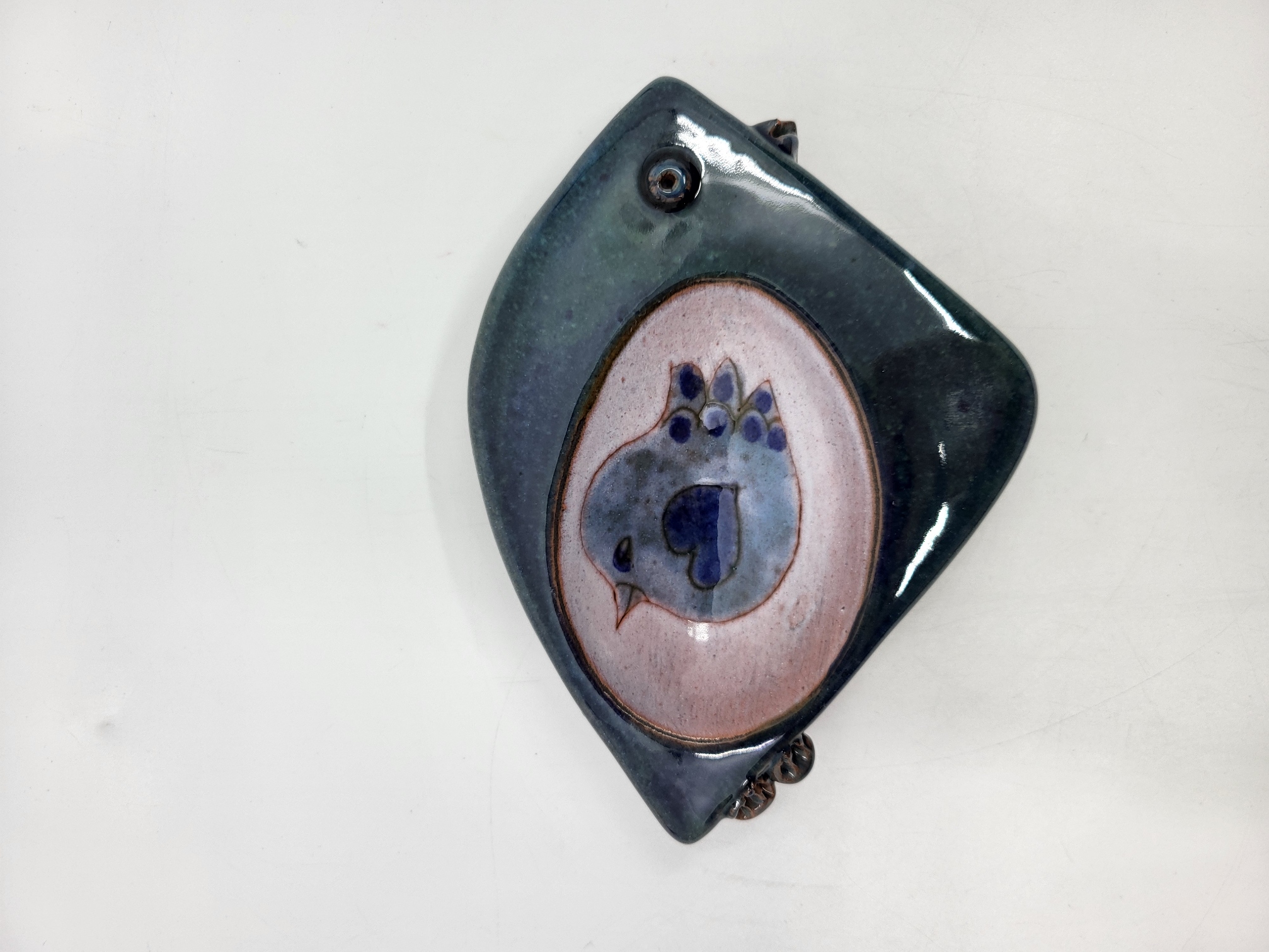 Vide poche Robert & Jean Cloutier décor oiseau en céramique Bleue France