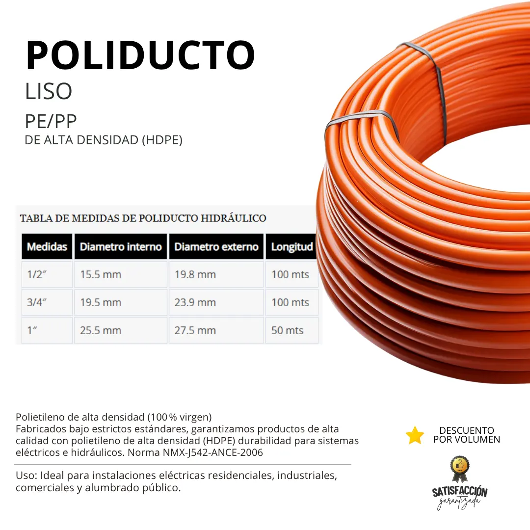 POLIDUCTO LISO 1/2", 3/4", 1" Tubería Versátil para Conducción y Protección de Fluidos y Cableado