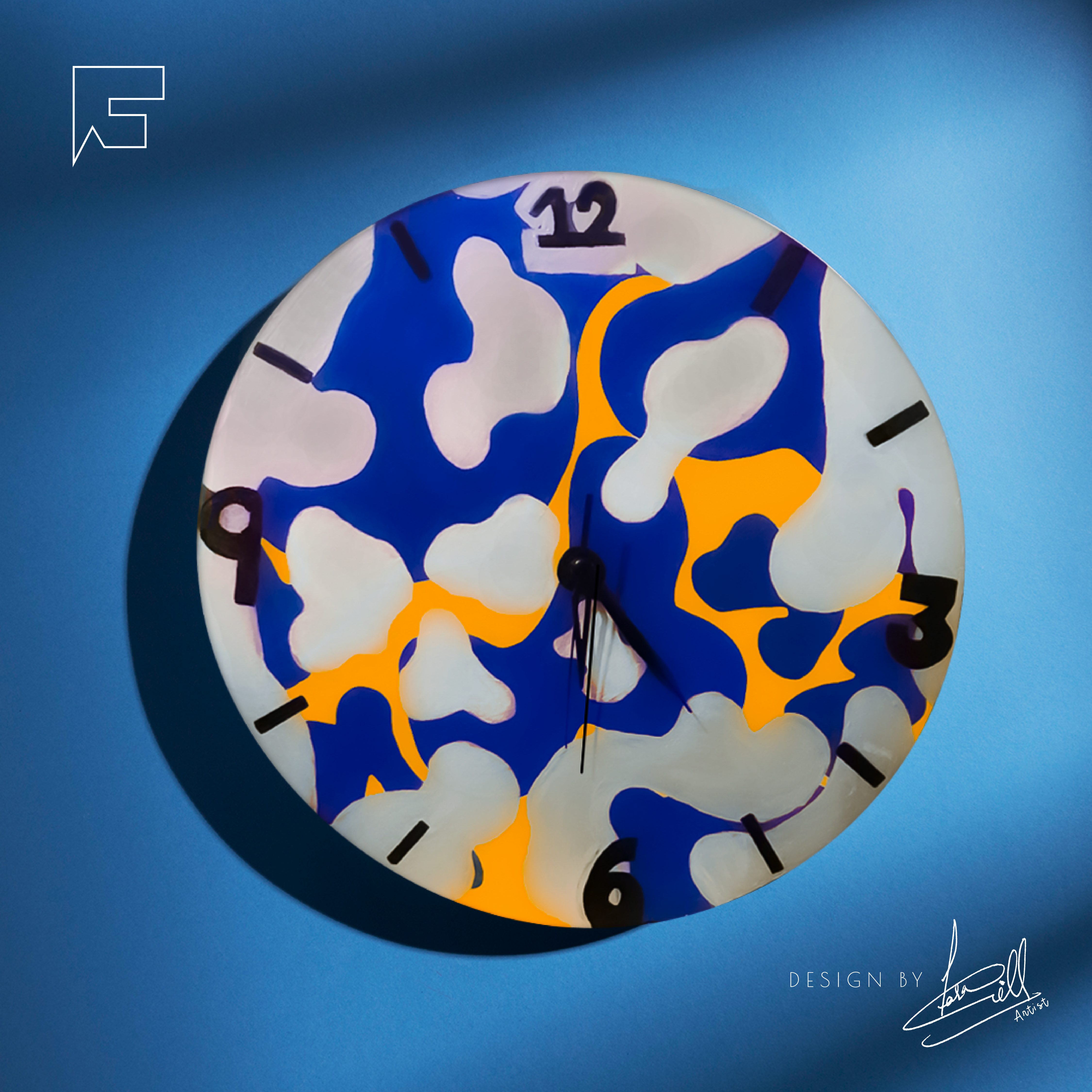 Bright Horizon - One-of-a-Kind Hand-Painted Clock in Royal Blue and Yellow