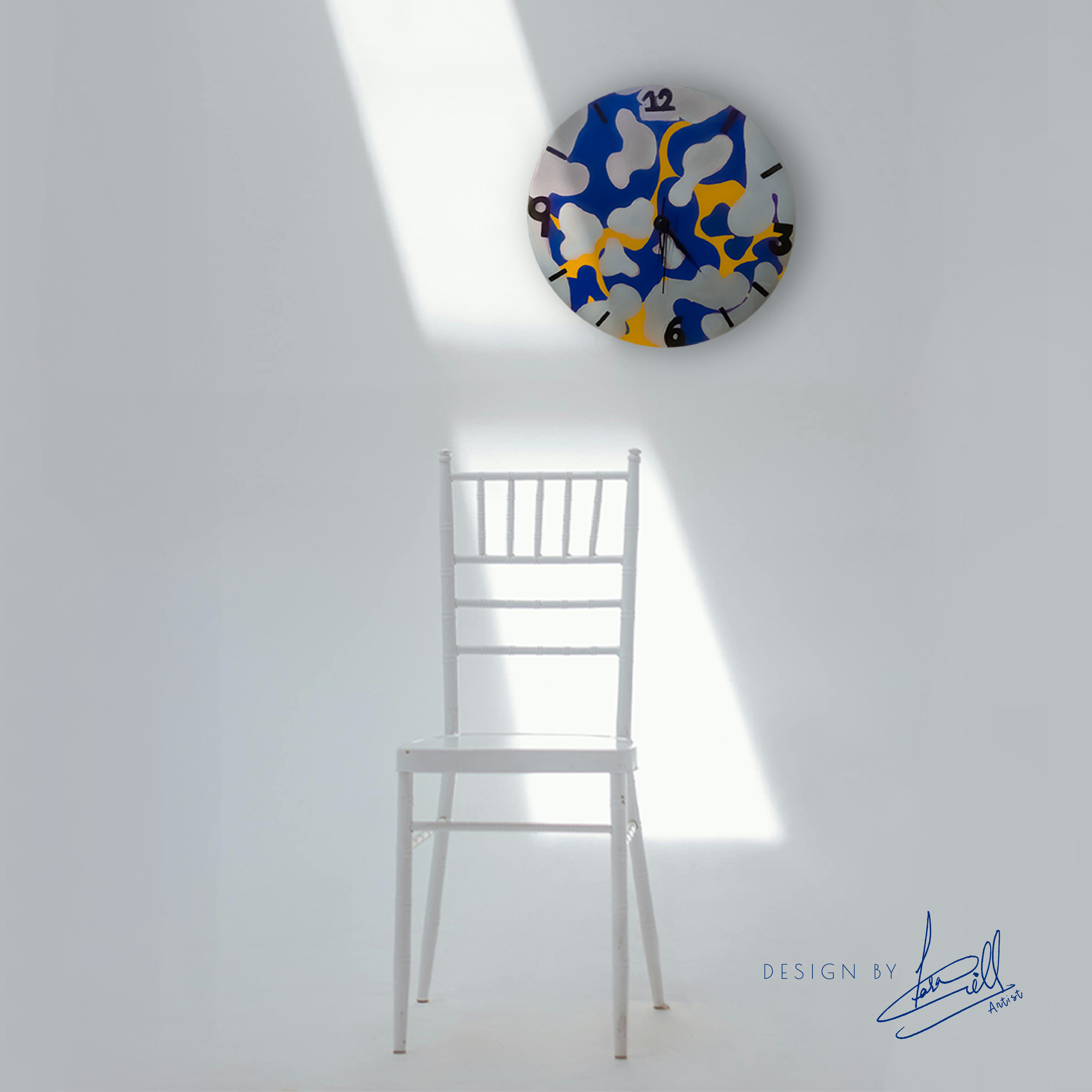 Bright Horizon - One-of-a-Kind Hand-Painted Clock in Royal Blue and Yellow