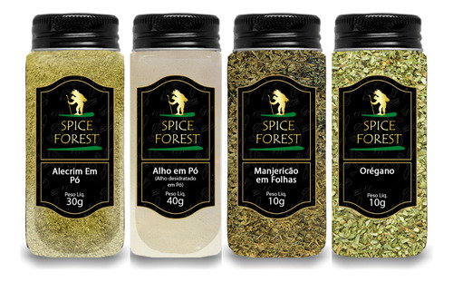 Kit de Temperos: Alecrim, Alho Em Pó, Manjericão E Orégano