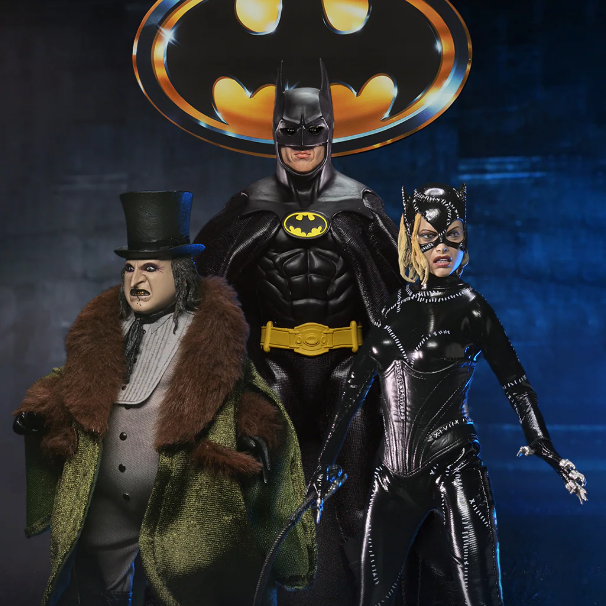 [Pre-Order] Batman (1989 Film) Batman Returns 8" Clothed Action Figure Bundle - Batman, Catwoman & The Penguin