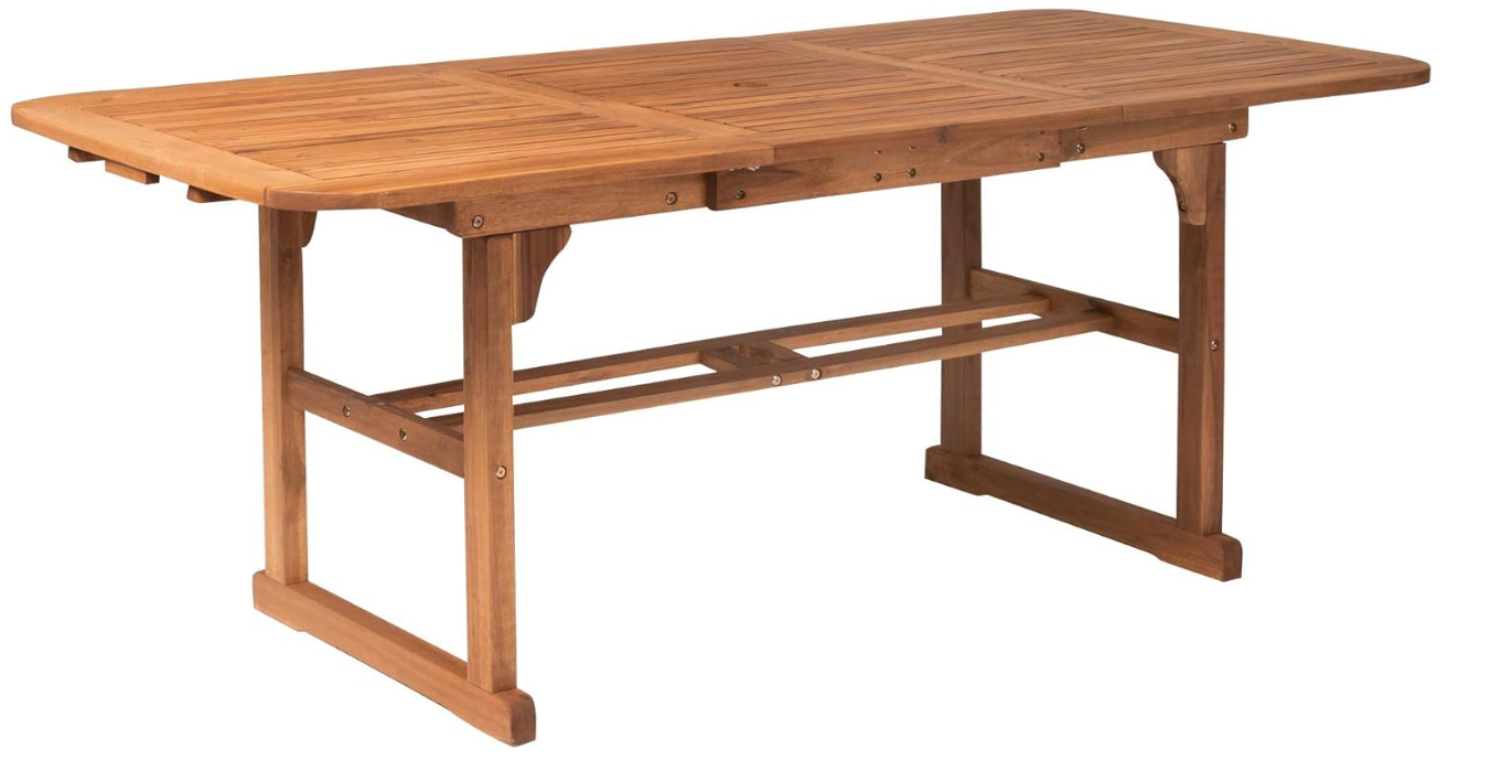 Maui Modern Solid Acacia Wood Slatted Patio Dining Table, 78 Inch, Brown