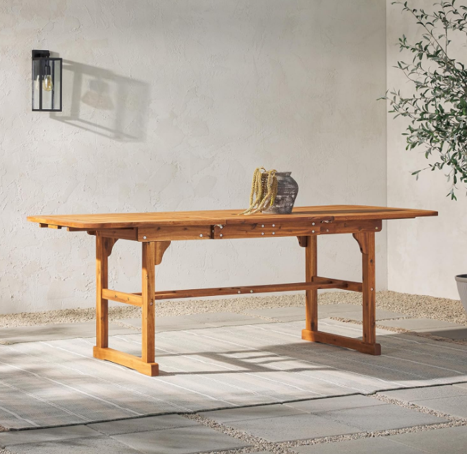 Maui Modern Solid Acacia Wood Slatted Patio Dining Table, 78 Inch, Brown