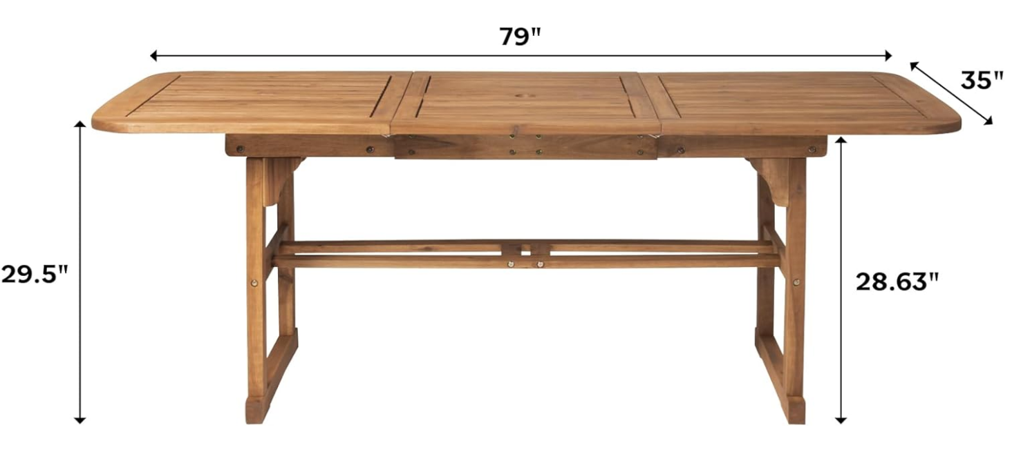 Maui Modern Solid Acacia Wood Slatted Patio Dining Table, 78 Inch, Brown