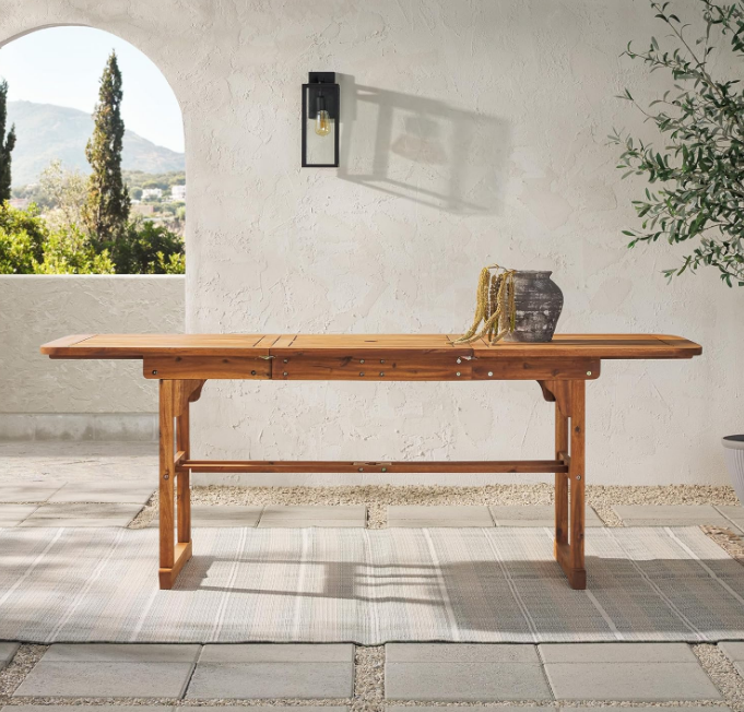 Maui Modern Solid Acacia Wood Slatted Patio Dining Table, 78 Inch, Brown