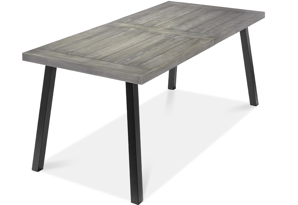 6-Person Indoor Outdoor Acacia Wood Dining Table, Picnic Table w/Powder-Coated Steel, 350 Pound Capacity Legs - Weathered Gray