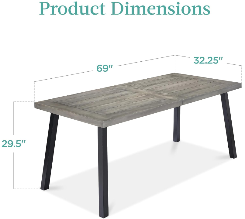 6-Person Indoor Outdoor Acacia Wood Dining Table, Picnic Table w/Powder-Coated Steel, 350 Pound Capacity Legs - Weathered Gray