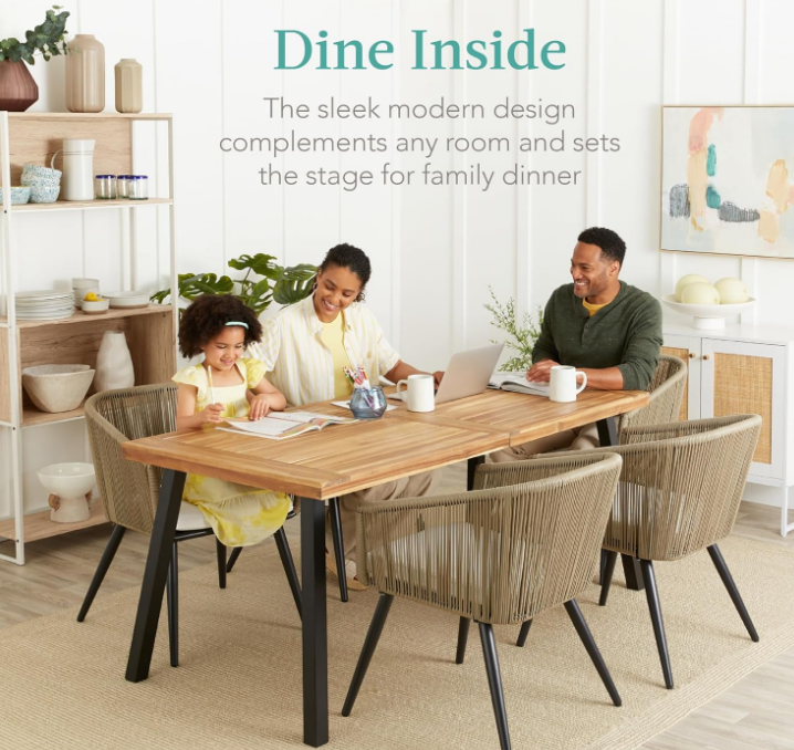 6-Person Indoor Outdoor Acacia Wood Dining Table, Picnic Table w/Powder-Coated Steel, 350 Pound Capacity Legs - Weathered Gray