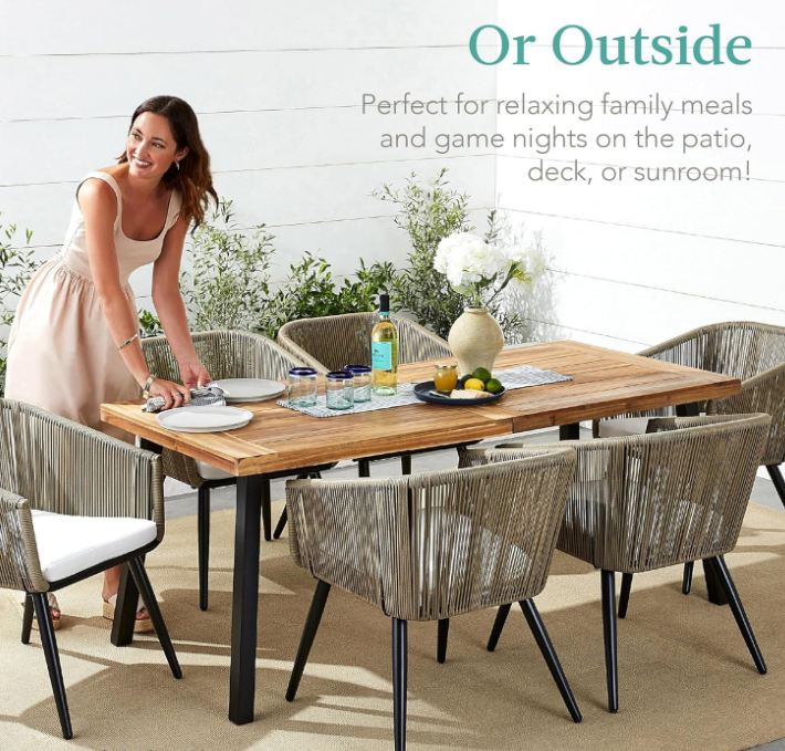 6-Person Indoor Outdoor Acacia Wood Dining Table, Picnic Table w/Powder-Coated Steel, 350 Pound Capacity Legs - Weathered Gray