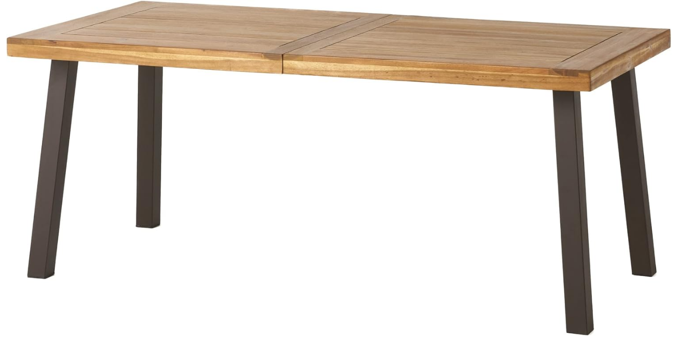 Della Acacia Wood Dining Table, Natural Stained with Rustic Metal, 32.25 in x 69 in x 29.5 in, Brown, Grey