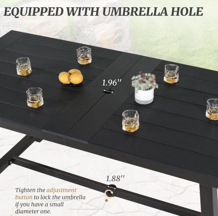 Patio Table and Chairs Set, Patio Furniture Set, 7-Piece, HDPS All-Weather Material Outdoor Dining Set, Outdoor Furniture Set with Umbrella Hole, Black