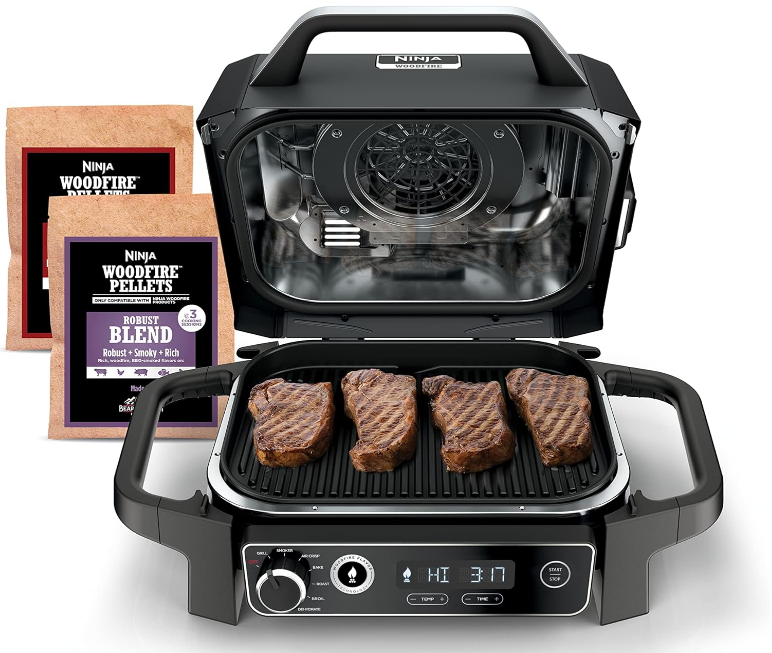 7-in-1 Outdoor Electric Grill & Smoker - Grill, BBQ, Air Fry, Bake, Roast, Dehydrate & Broil - Uses Woodfire Pellets - Portable & Weather Resistant