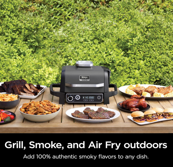 7-in-1 Outdoor Electric Grill & Smoker - Grill, BBQ, Air Fry, Bake, Roast, Dehydrate & Broil - Uses Woodfire Pellets - Portable & Weather Resistant