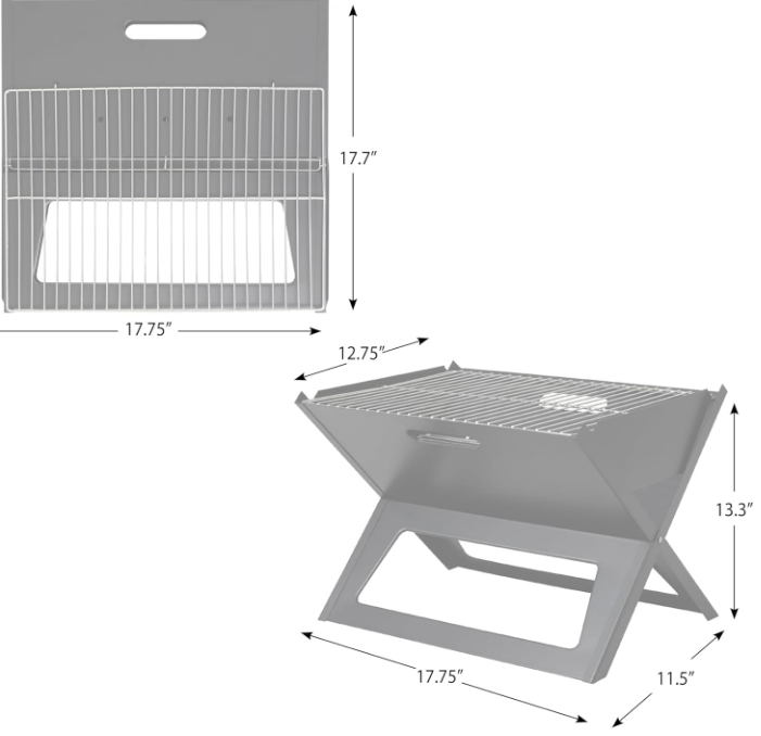 Notebook BBQ Grill 3.5mm Cooking Bars Instant Foldable & Easy Portability For Outdoor Barbecues Camping Traveling Picnics Garden Beach Party - Black