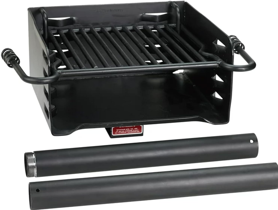 Park Style Heavy Duty Steel Outdoor BBQ Charcoal Grill with Cooking Grate and 360 Degree Swivel Post for Camping or Backyard, Black