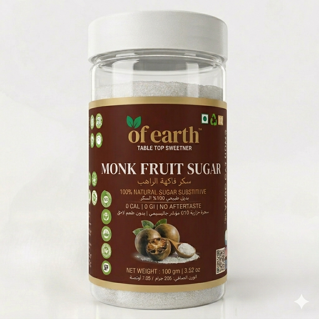 Monk Fruit Sweetener with Allulose- 100 gm  I  Zero Calories   I   Zero Glycemic Index   I  Plant-Based   I   Natural 1:2 Sugar Substitute