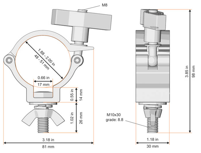 48-51mm Lighting Clamp Half Coupler (100Kg)